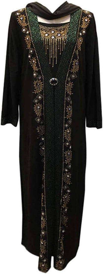 Women Muslim Dress Middle East Arabian Robe Islamic Abaya Long Sleeve Rhinestones Embroidered Cardigan Dress