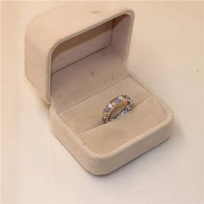 Brand Jewelry Lady's 925 Sterling Silver pink Tanzanite Couple rings Yellow Gold Cross Eternal Wedding Ring for Women