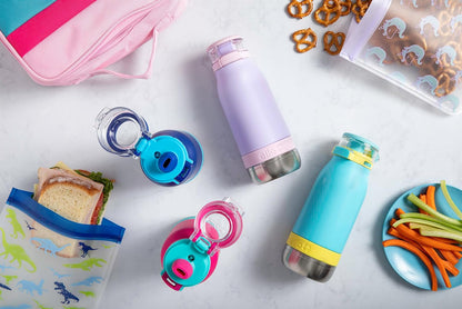 Emma 14Oz Vacuum Insulated Stainless Steel Kids Water Bottle with Straw and Built-In Carrying Handle and Leak-Proof Locking Lid for School Backpack, Lunchbox and Outdoor Sports - WORLD TIME VISITS
