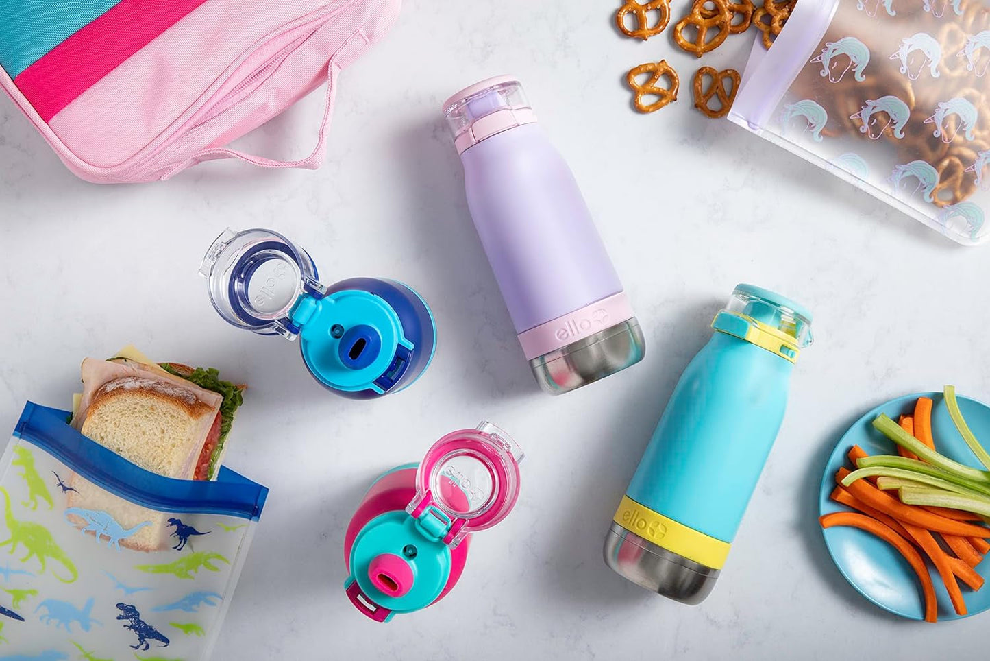 Emma 14Oz Vacuum Insulated Stainless Steel Kids Water Bottle with Straw and Built-In Carrying Handle and Leak-Proof Locking Lid for School Backpack, Lunchbox and Outdoor Sports - WORLD TIME VISITS