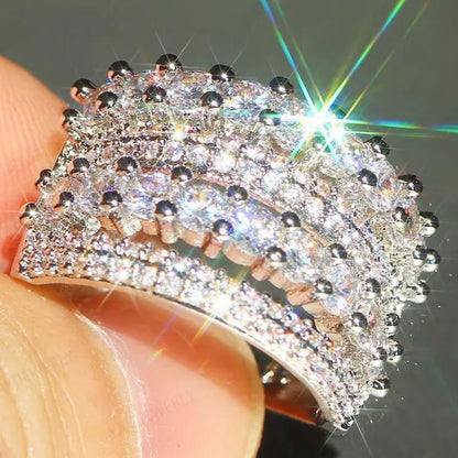 Princess Cubic Zirconia Statement Multilayer Ring Natural Gemstones White Sapphire Ring Anniversary Wedding Bride Engagement Band Charm Mum Ring Jewelry Valentine's Day Gifts Christmas Gift