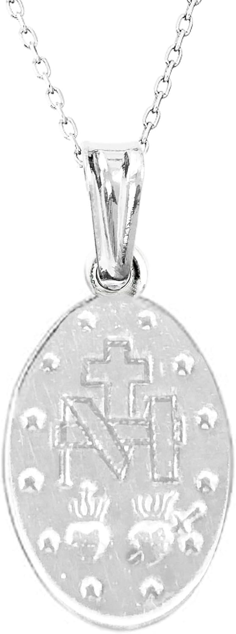 Italian Sterling Silver Miraculous Virgin Mary Medal Latin Prayer Charm Pendant Necklace(12Mm, 15Mm, 19Mm)