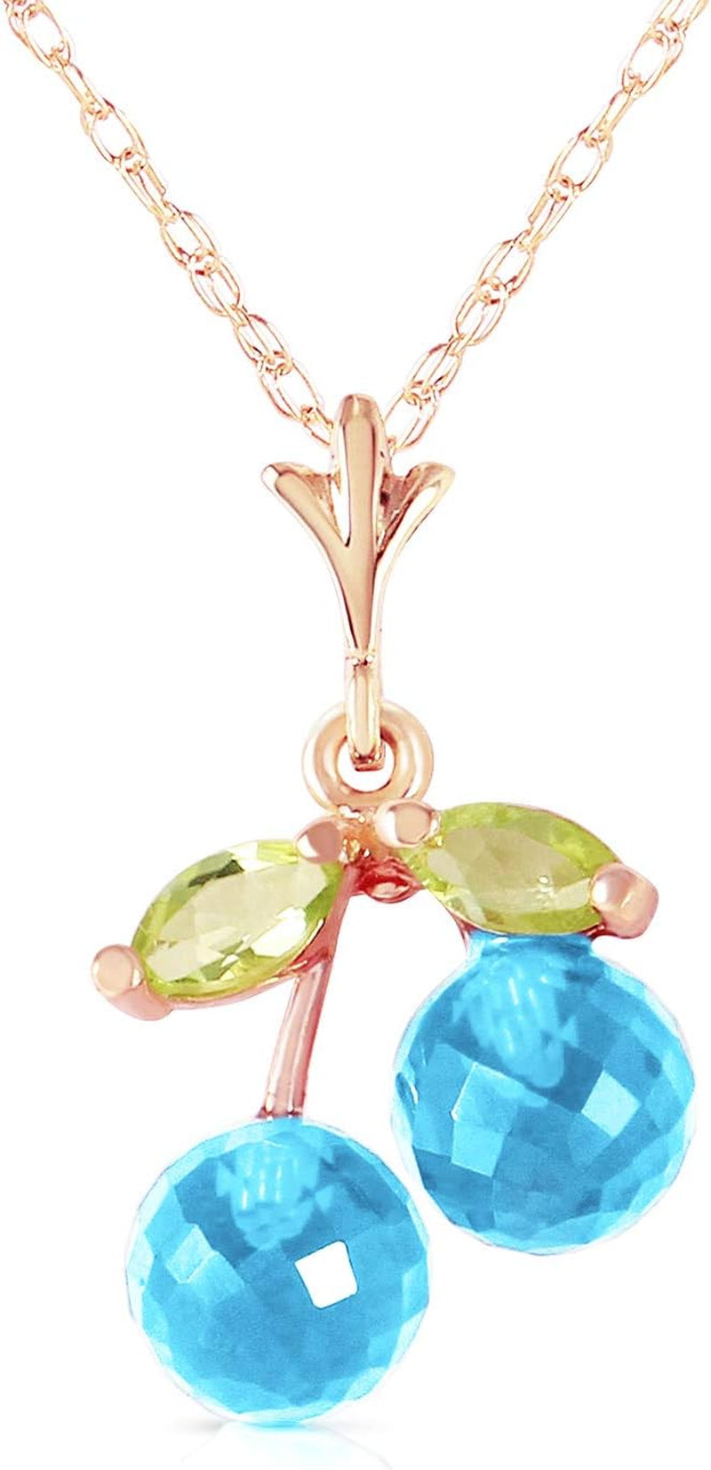 1.45 Carat 14K Solid Rose Gold Natural Blue Topaz Peridot Pendant Necklace - WORLD TIME VISITS