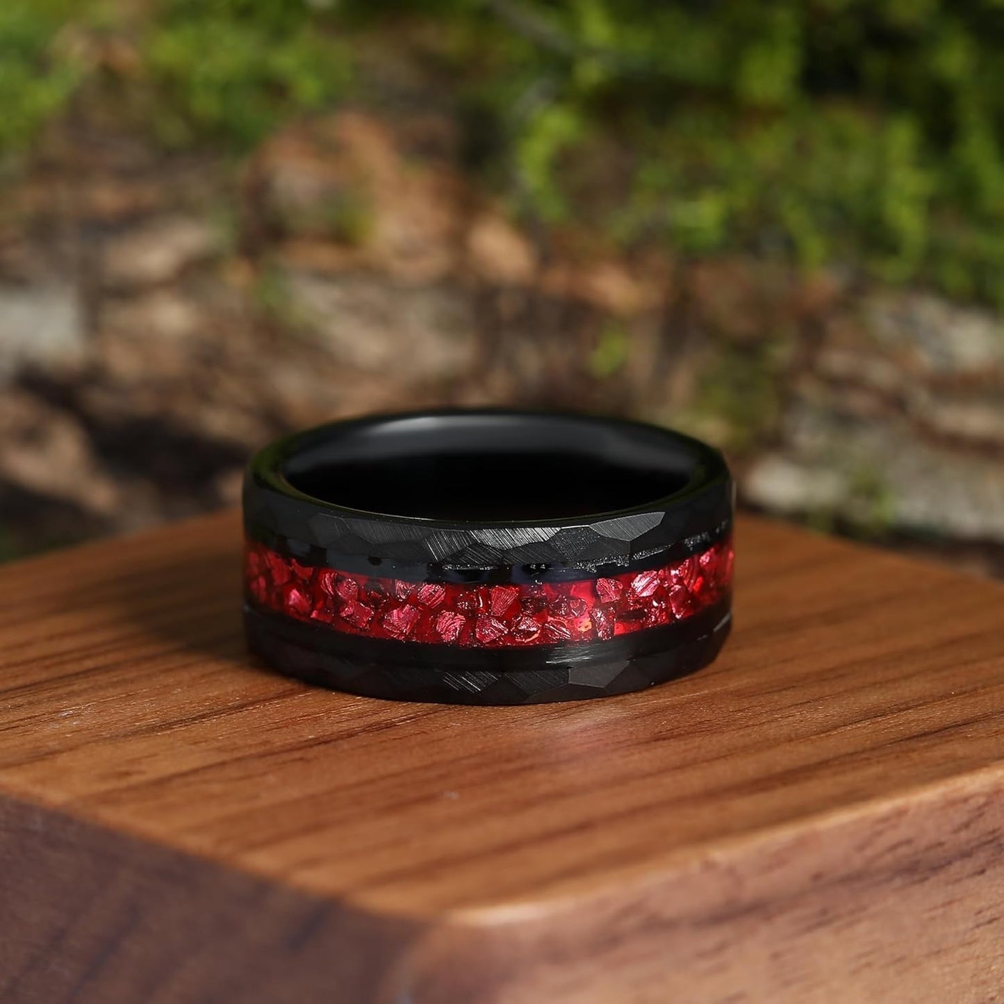 8Mm Black Gold or Rose Gold Plated Tungsten Rings for Men - Eternity Pink/Green/Red Birthstone Mens Tungsten Wedding Bands with Gold Foil Leaf - Unique Gothic Daily Wear Promise Rings for Him - WORLD TIME VISITS