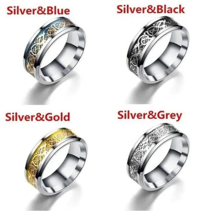 8Mm Blue Black Dragon Pattern Beveled Edges Celtic Rings Tungsten Carbide Ring Jewelry Wedding Band for Men Women 6-13