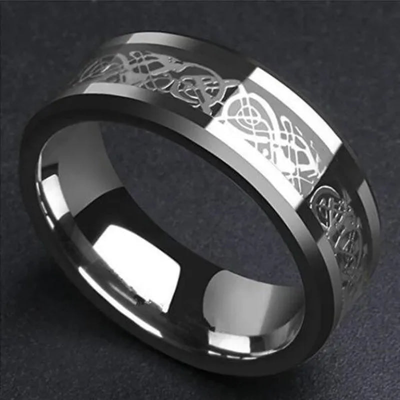 8Mm Blue Black Dragon Pattern Beveled Edges Celtic Rings Tungsten Carbide Ring Jewelry Wedding Band for Men Women 6 - 13 - WORLD TIME VISITS