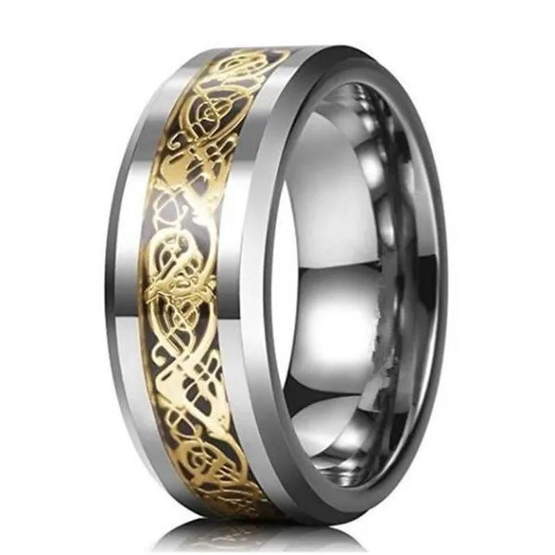 8Mm Blue Black Dragon Pattern Beveled Edges Celtic Rings Tungsten Carbide Ring Jewelry Wedding Band for Men Women 6-13