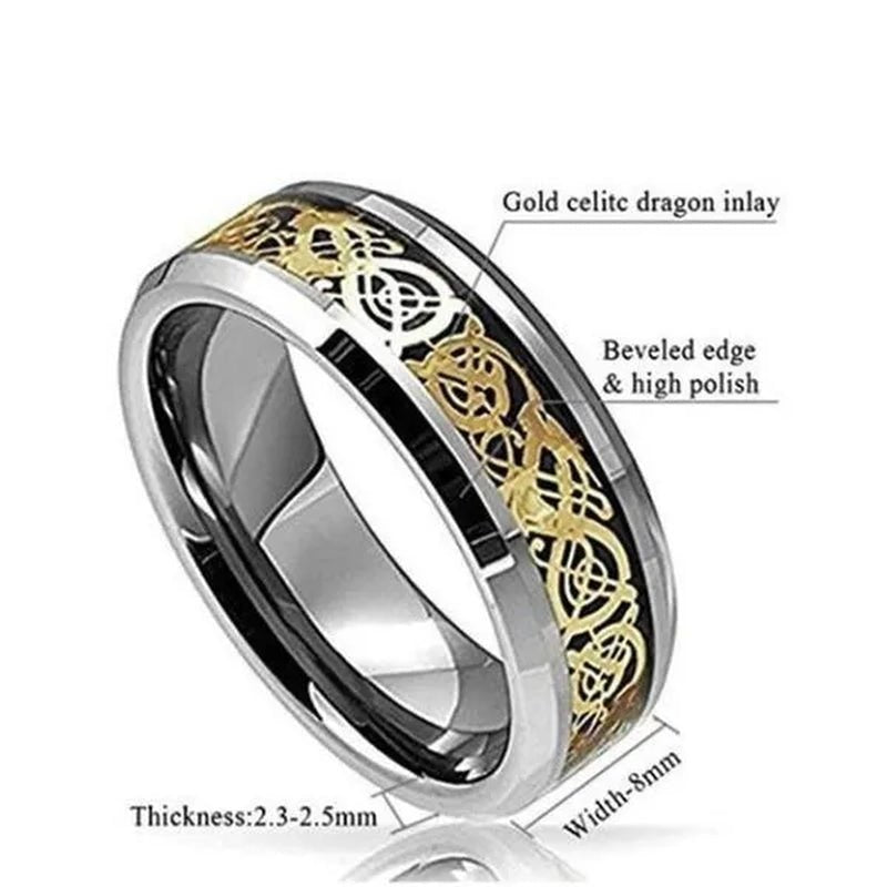 8Mm Blue Black Dragon Pattern Beveled Edges Celtic Rings Tungsten Carbide Ring Jewelry Wedding Band for Men Women 6-13