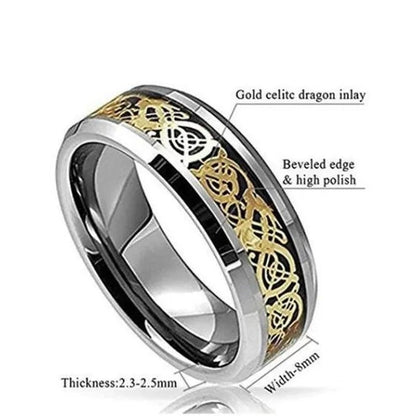 8Mm Blue Black Dragon Pattern Beveled Edges Celtic Rings Tungsten Carbide Ring Jewelry Wedding Band for Men Women 6-13