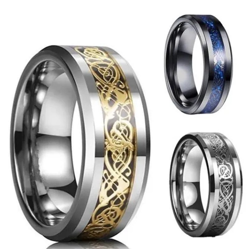 8Mm Blue Black Dragon Pattern Beveled Edges Celtic Rings Tungsten Carbide Ring Jewelry Wedding Band for Men Women 6 - 13 - WORLD TIME VISITS