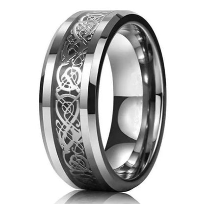 8Mm Blue Black Dragon Pattern Beveled Edges Celtic Rings Tungsten Carbide Ring Jewelry Wedding Band for Men Women 6 - 13 - WORLD TIME VISITS