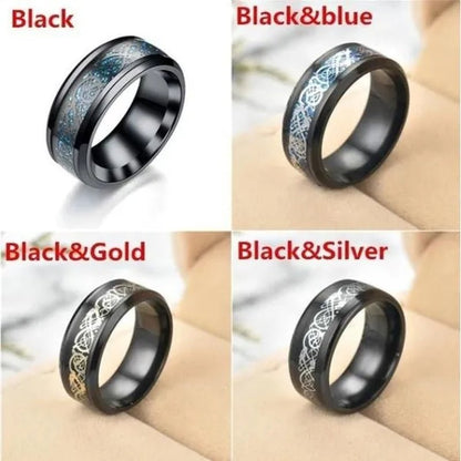 8Mm Blue Black Dragon Pattern Beveled Edges Celtic Rings Tungsten Carbide Ring Jewelry Wedding Band for Men Women 6-13