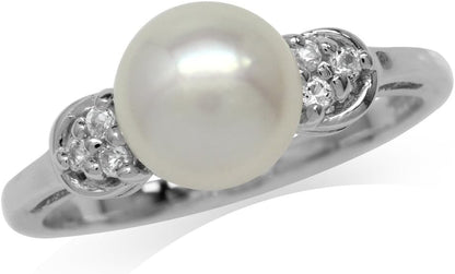 8Mm Cultured Freshwater Pearl White Gold Plated 925 Sterling Silver Ring - WORLD TIME VISITS