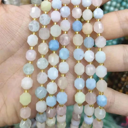 8mm Faceted Natural Blue Apatite Morganite Tiger eye Citrine Strawberry Sunstone Gem Stone Beads Round Loose Spacer Beads - WORLD TIME VISITS