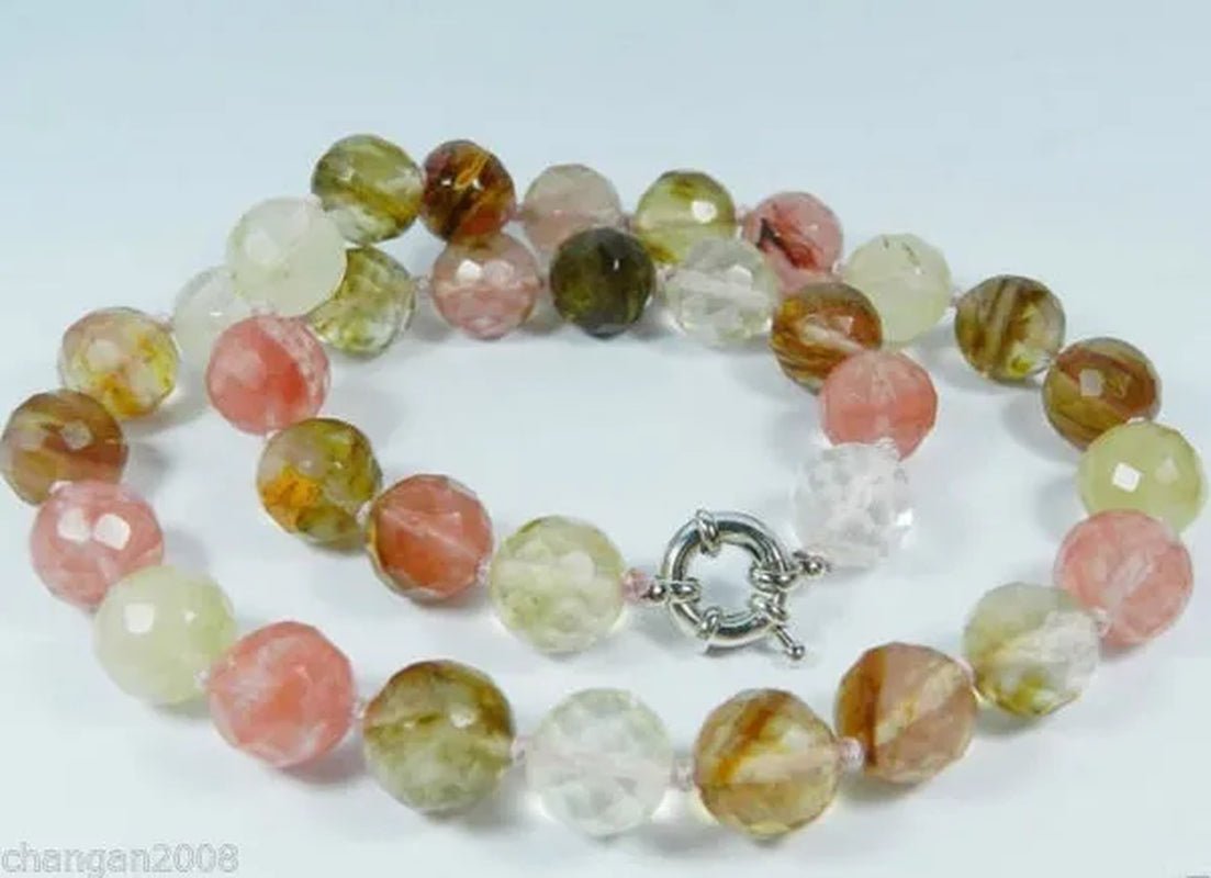 8MM Faceted Watermelon Tourmaline Round Beads Gems Necklace 18" - WORLD TIME VISITS