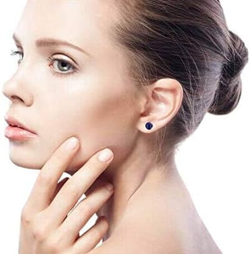 8MM Natural Gemstone round Bead Ball Stud Earrings .925 Sterling Silver for Women Teens -Variety of Birthstones