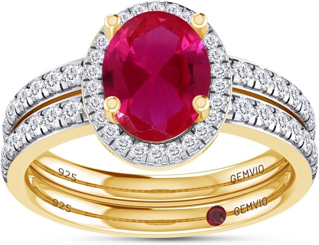 8X6MM Oval Cut Gemstone & Natural White Diamond Halo Bridal Set Engagement Ring in 14K Gold over Sterling Silver Anniversary Wedding Ring (1.40 Cttw) Valentine'S Day Gift for Her - WORLD TIME VISITS