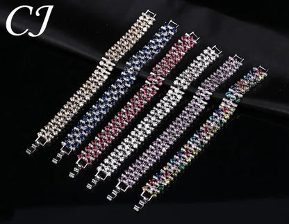 CANDICE Blue Crystal Elegant Bridal Wristband Bracelet White CZ Wedding Bangle Jewelry
