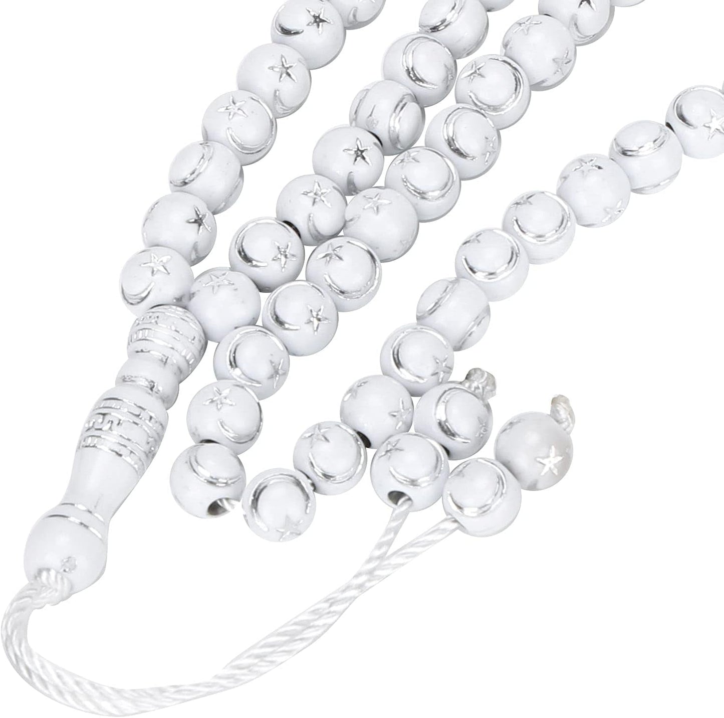 Islamic Prayer Beads, Muslim Rosary Beads 99 Grains Resin Gilding Religious Article Islam Prayer Rosary Beads Islamic Necklaces (White)