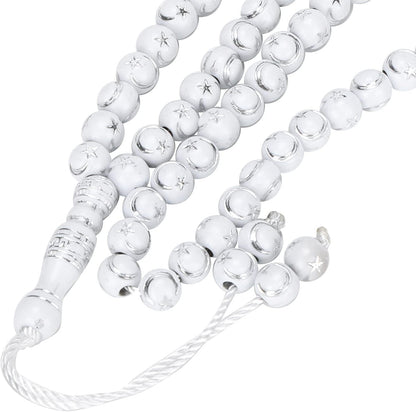 Islamic Prayer Beads, Muslim Rosary Beads 99 Grains Resin Gilding Religious Article Islam Prayer Rosary Beads Islamic Necklaces (White)