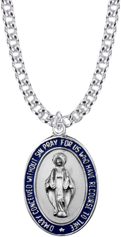Miraculous Medal with Black Enamel Border, 7/8 Inch