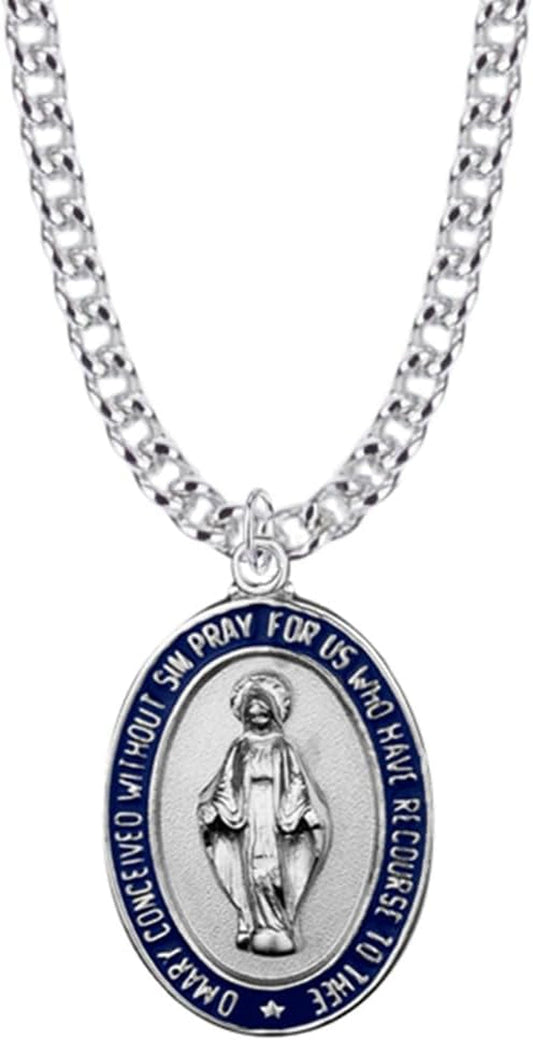 Miraculous Medal with Black Enamel Border, 7/8 Inch