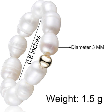 Stretch Freshwater Pearl Rings with 14K Gold Plated Beaded Adjustable Stackable Rings Holiday Gift for Women Girls - WORLD TIME VISITS