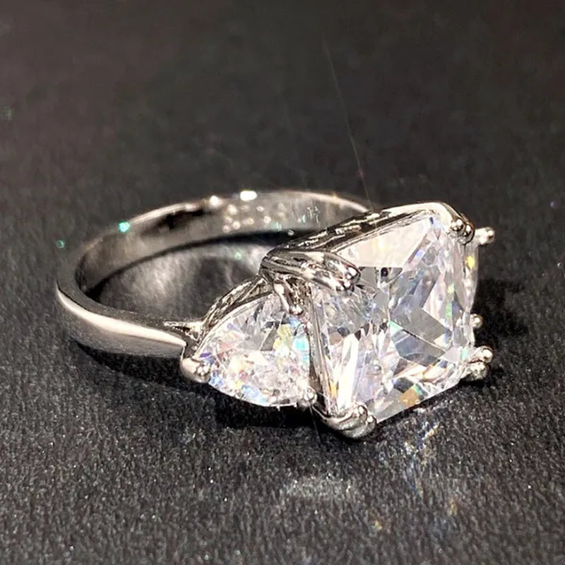 3 Style High Quality Silver Plated 4 Prong Setting Square Cut Citrine Gemstone Vice Stone AAA Zircon Rings for Women Wedding Ring