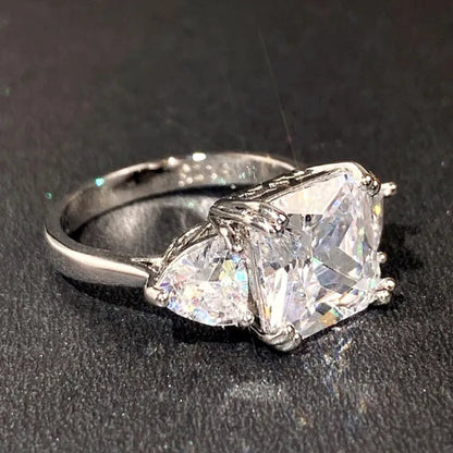 3 Style High Quality Silver Plated 4 Prong Setting Square Cut Citrine Gemstone Vice Stone AAA Zircon Rings for Women Wedding Ring