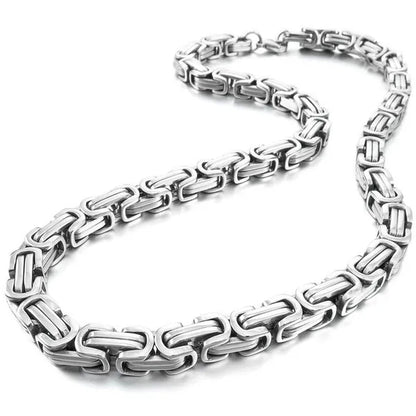 Men's 8mm Wide Stainless Steel Necklace Byzantine Chain Link Silver Tone Biker