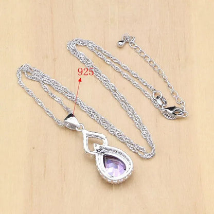 Natural Silver 925 Jewelry Purple Amethyst Jewelry Set For Women Earrings/Pendant/Necklace/Open Rings/Bracelet