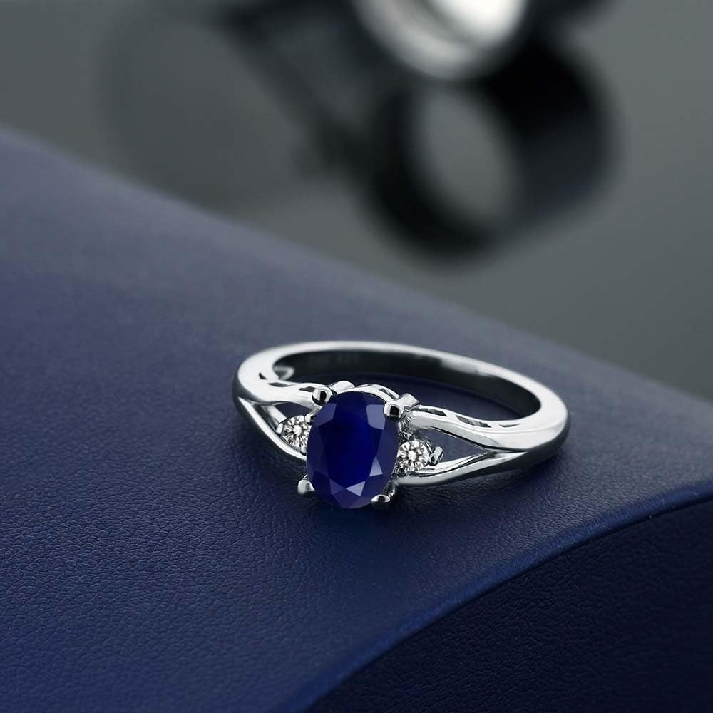 925 Sterling Silver Gemstone Birthstone and Diamond 3 Stone Engagement Ring for Women | Oval 8X6MM | round 2MM | Wedding Engagement Anniversary Promise Ring | Sizes 5-9