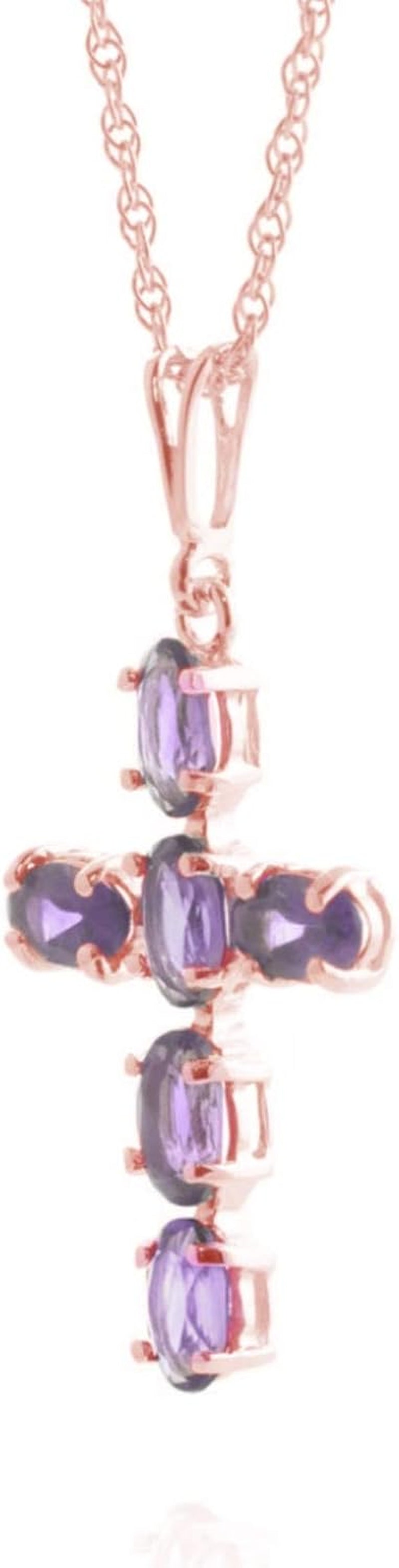 14K Gold Natural Purple Amethyst Cross Pendant Necklace - WORLD TIME VISITS
