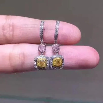 Charming Cushion Cut Citrine Lab Diamond Drop Earrings Party Bridal Engagement Silver Plated  Earrings Jewelry for Women