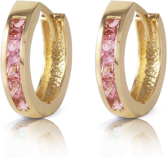 14K Yellow Gold Hoop Huggie Earrings with Pink Sapphires