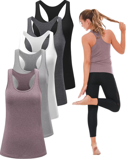6 or 5 Pack Workout Tank Tops for Women, Athletic Racerback Sports Tank Tops, Compression Sleeveless Dry Fit Shirts - WORLD TIME VISITS