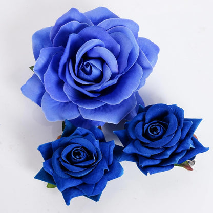 Rose Hair Clip Flower Hairpin Rose Brooch Floral Clips, 4 Pcs Fabric Rose Flowers Hair Clips Mexican Hair Flowers Pin up Headpieces for Woman Girl Wedding Party Mother'S Day (2 Sizes) (Blue)