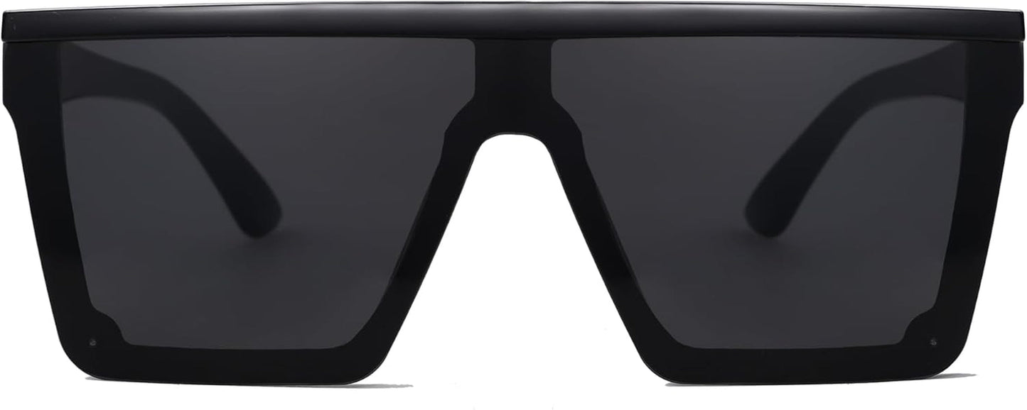Square Big Sunglasses Women Thick Frame Flat Top Mirrored Sunnies Shades Goggle Siamese Lens SJ2117