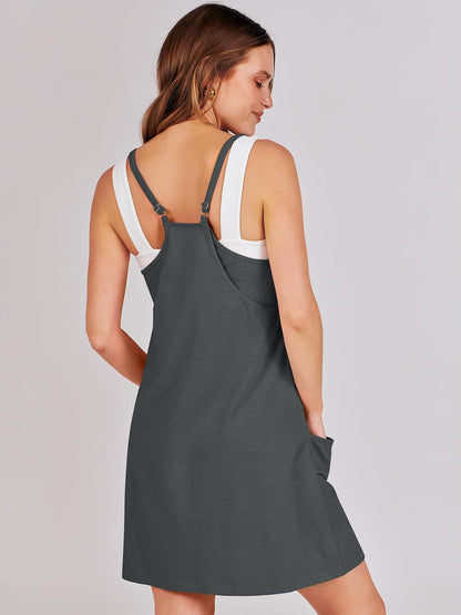 Women Summer Mini Romper Dress Workout Tennis Active Sports Athletic Outfits Built in Shorts Trendy Vacation