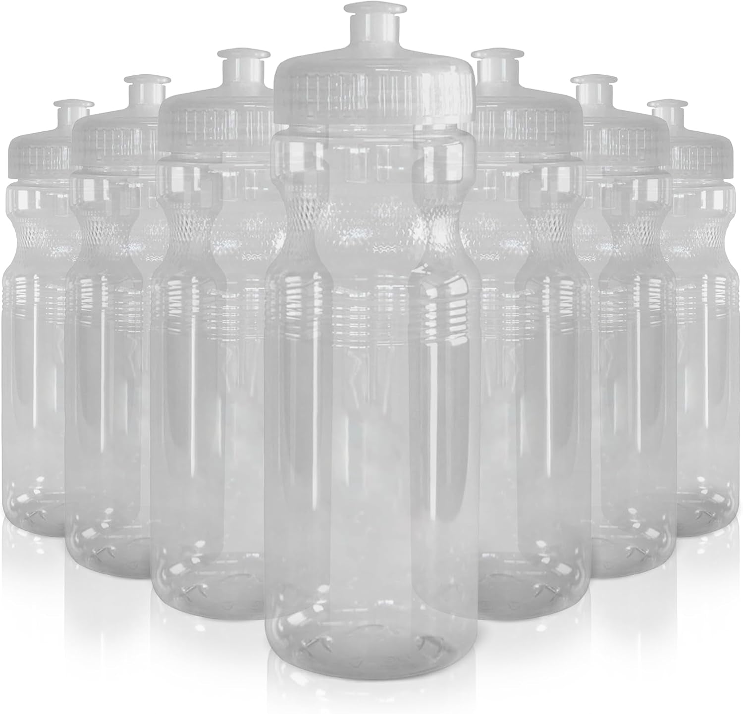 24 Oz. Bulk Water Bottles, 10 Pack, Made in USA, Blank Plastic Reusable Water Bottles for Gym, Cycling, BPA Free, Plastic Water Bottles Pull Top Cap for Sports, Clear - WORLD TIME VISITS
