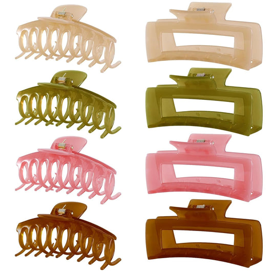 8 Pack Jelly Hair Clips for Women, 4.3 Inch Large Hair Claw Clips, Strong Hold, Non-Slip, Perfect Size for Thin, Thick or Curly Hair, Jelly Color, Includes Gift Box