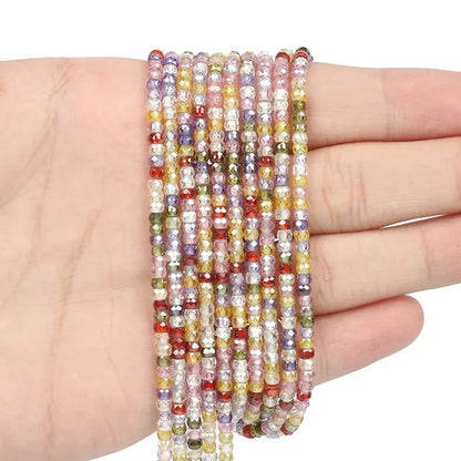 Multicolored 3X2Mm Shiny Faceted Natural Cubic Zirconia Stone Beads Abacus Tiny Beads Loose Spacer Beads for Jewelry Making DIY Slim Bracelet Women