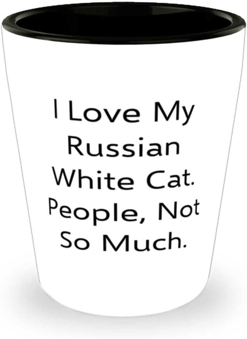Brilliant Russian White Cat Shot Glass, I Love My Russian, for Cat Lovers, Present from Friends, Ceramic Cup for Russian White Cat - WORLD TIME VISITS