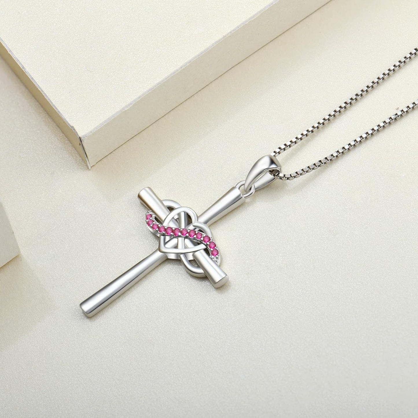 Cross Necklace Sterling Silver Infinity Heart Crucifix Pendant Birthstone Criss Jewelry for Women