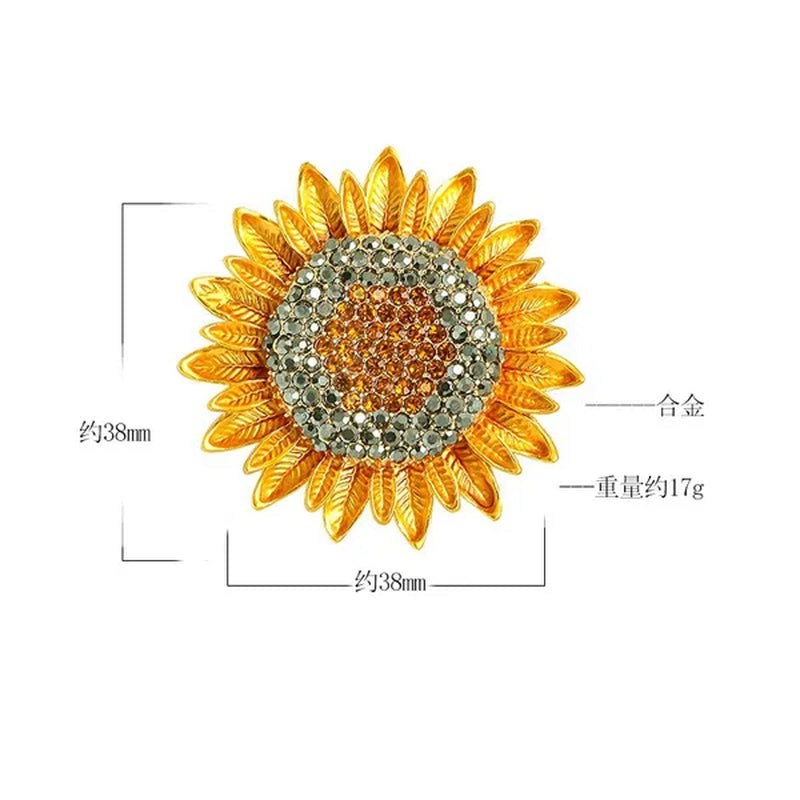 1PC Exquisite Sunflower Brooch Woman Party Wedding Metal Diamond Flower Brooches Gift