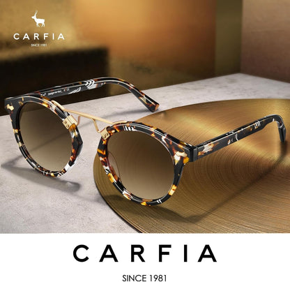 Small Face Acetate Polarized Sunglasses for Women UV Protection, Retro Double Bridge Eyewears Metal Brow round Sunnies