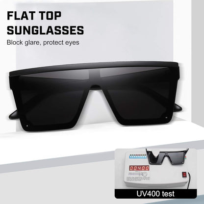 Square Sunglasses for Women Men Fashion Big Frame Flat Top Sun Glasses Mirror Lens