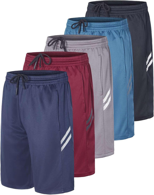 5 Pack: Boys' Athletic Basketball Shorts with Pockets - Youth Activewear (Ages 4-18) - WORLD TIME VISITS