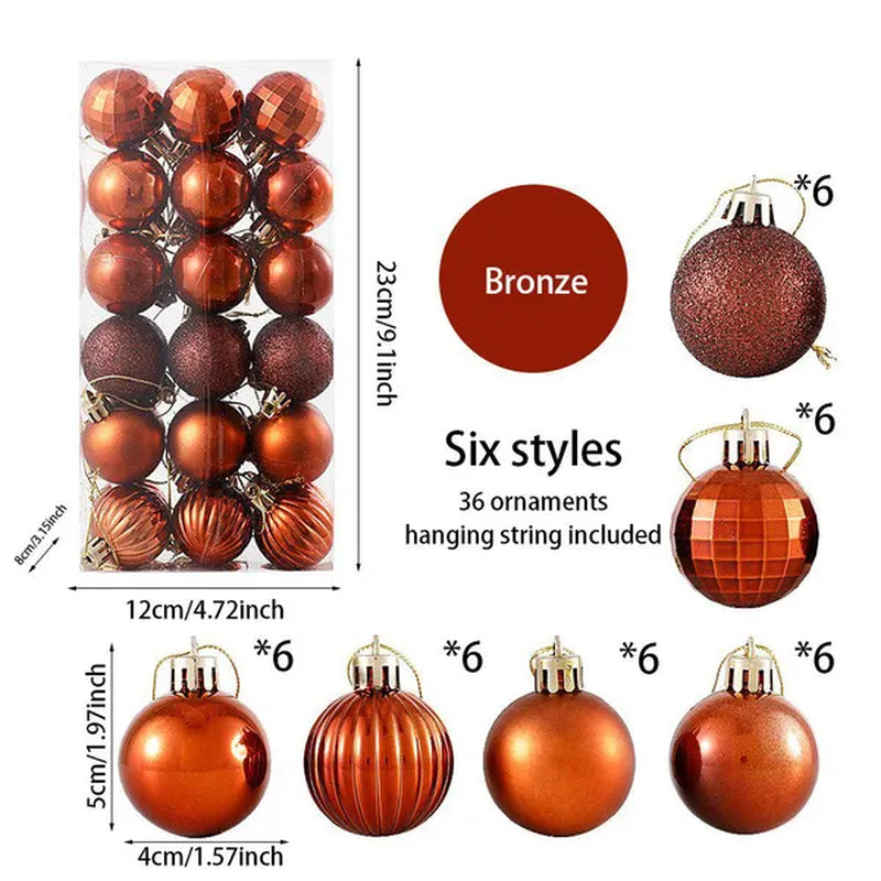 36Pcs/Box 4CM Glitter Christmas Balls Xmas Tree Hanging Pandent Balls Rose Gold Silver Green Red Blue New Year Christmas Home Decor