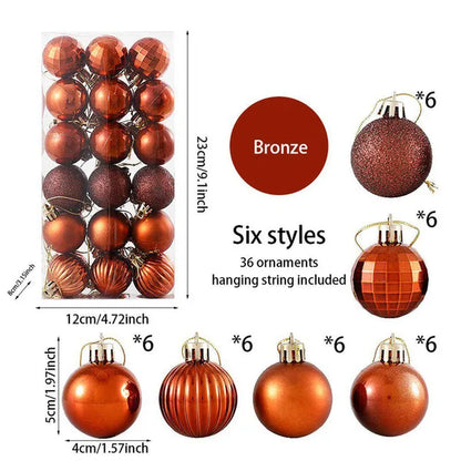 36Pcs/Box 4CM Glitter Christmas Balls Xmas Tree Hanging Pandent Balls Rose Gold Silver Green Red Blue New Year Christmas Home Decor
